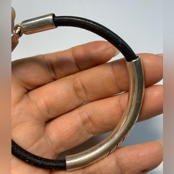 🖤#044 Vintage  Mexico sterling silver Leather Bracelet / 051224-BRC0015 - Picture 8 of 9